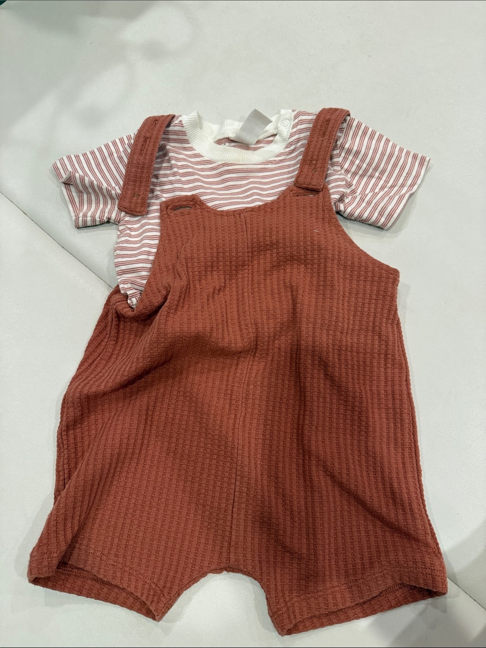 H&M Striped Tee and Rust Knit Romper Set
